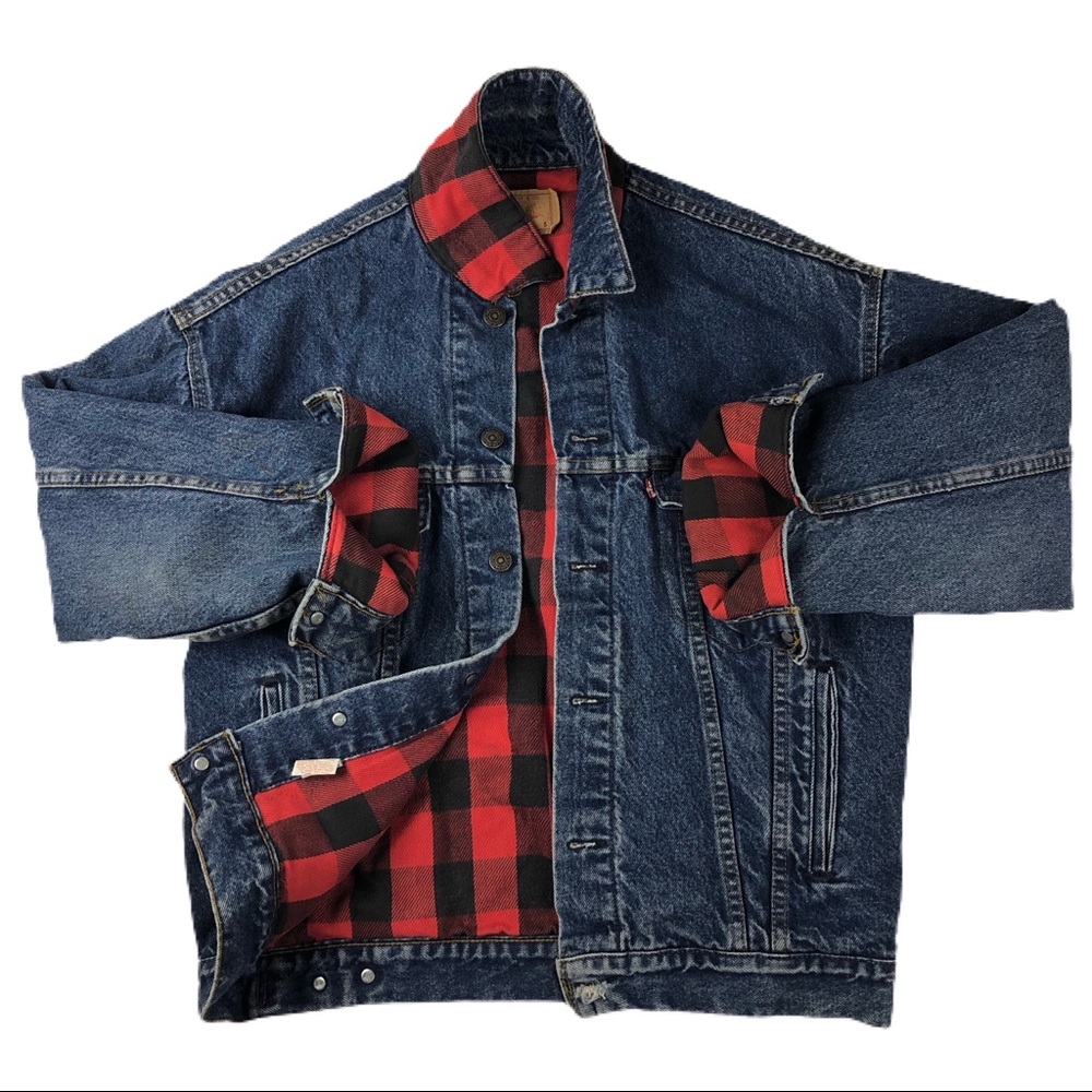VTG Levi’s Denim Trucker Jacket Buffalo Plaid